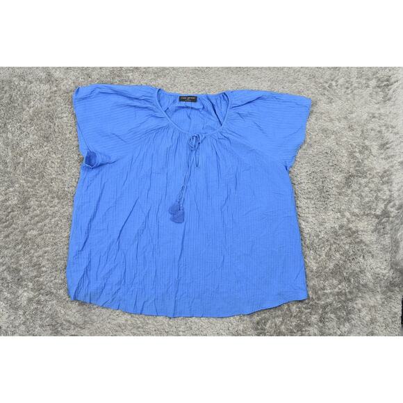 Lane Bryant Blue Blouse Plus Size 26/28 Cotton Blend Short Sleeve Keyhole - Picture 3 of 7